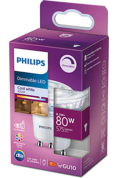 Philips Λάμπα LED 6.2W για ντουί GU10 και σχήμα MR16 Λευκό 575lm Κωδικός: 929...
