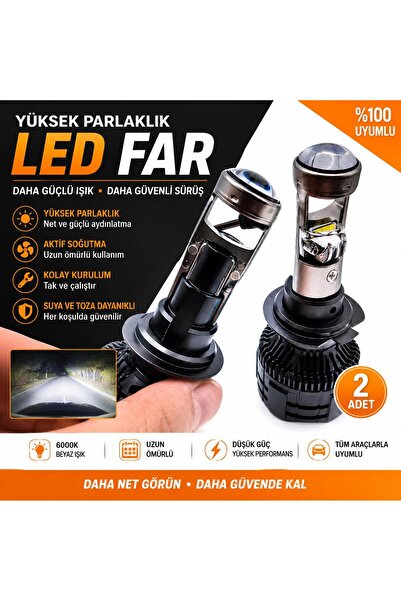FORTİCO H7 Mercekli YÜKSEK Lümen Led Far Ampulü Premiummega Şimşek Etkili Kes...