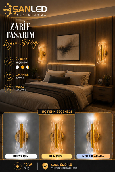 ŞANLED Decorative 20W Indoor Bronze Case 3 Color Light Modern Wall Sconce Ele...