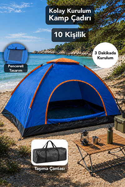fischerone 10 Kişilik Hızlı Kurulum Çadır - Pencere Tasarım Pratik Taşıma Çan...