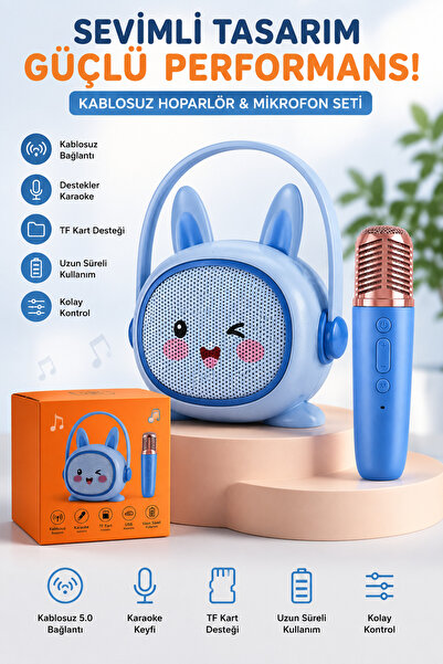 TECHNOMEN Kablosuz Bluetooth Çocuk Karaoke Hoparlörü Tek Mikrofonlu | TF Kart...