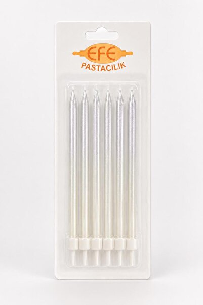 EFE PASTACILIK Gümüş Beyaz Uzun Pasta Mumu 17 Cm