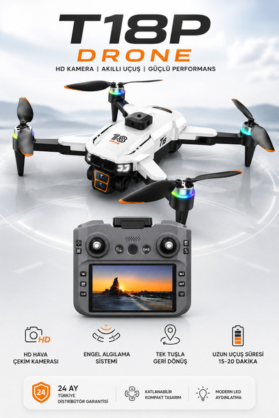 Ayers Premium T18P Drone HD Kameralı Ekranlı Kumandalı 50X Zoom Engel Algılam...