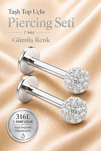 moonzy - minimalist & cozy 2’li Set Taşlı Top Uçlu Piercing 316L Çelik Helix ...
