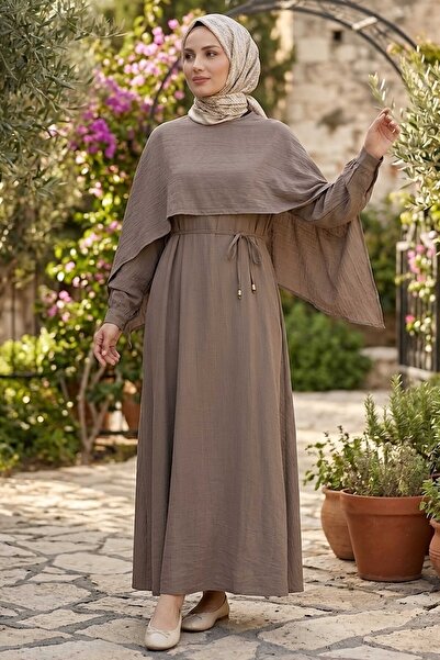 TOFİSA Cape Dress Mink - 28627-Vizon