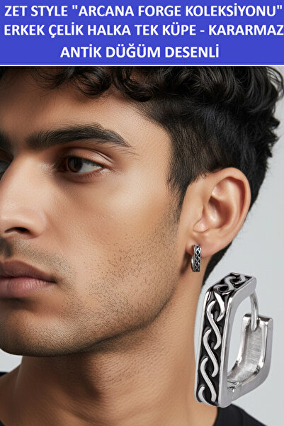 ZETCONCEPT Zet Style Arcana Forge Men's Steel Hoop Earring – Antique Symbol P...