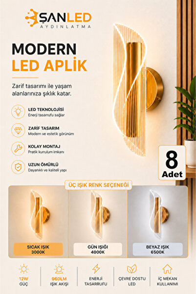 ŞANLED Decorative 12W Indoor Bronze Case 3 Color Light Modern Wall Sconce Ele...