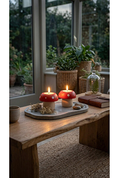 SEMY STORE Tea Light Mumluk, Mantar Temalı, Ev Dekorasyon, Biblo, Obje, Süs