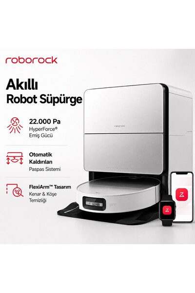 Roborock Saros 10 Akıllı Robot Süpürge 22.000 Pa HyperForce Emiş Gücü, FlexiA...