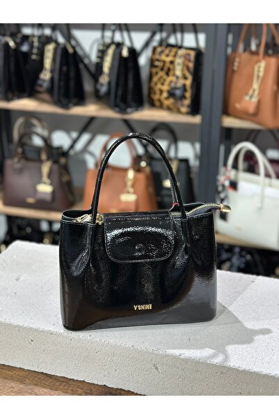 V'SHINE MODEL 3133 KAPAKLI MIKNATISLI EL VE OMUZ ÇANTASI (SİYAH RUGAN KIRIŞIK)