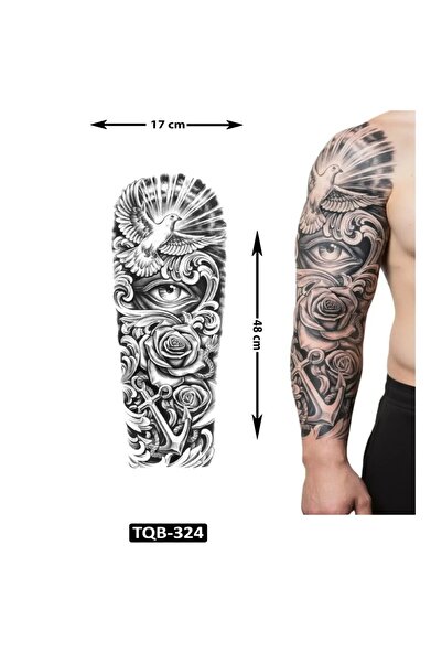 medink tattoo 2 Hafta kalıcı Göz güvercin ve çapa Tam Kol Kaplama Geçici Dövm...