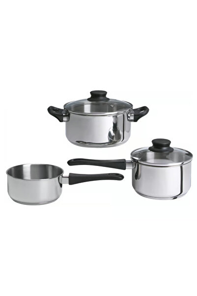 ANNONS 5Pcs Cooking Pots Cookware Set Glass Cover Kitchen Stainless Steel Coo...