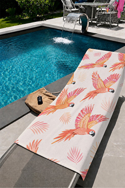 milroma Pink Orange Parrot Patterned 70X150 Beach Towel
