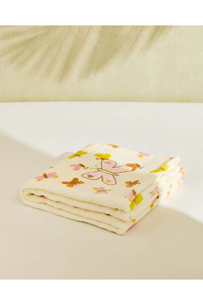 REDTAG Baby Ivory Butterfly Applique Flannel Blanket