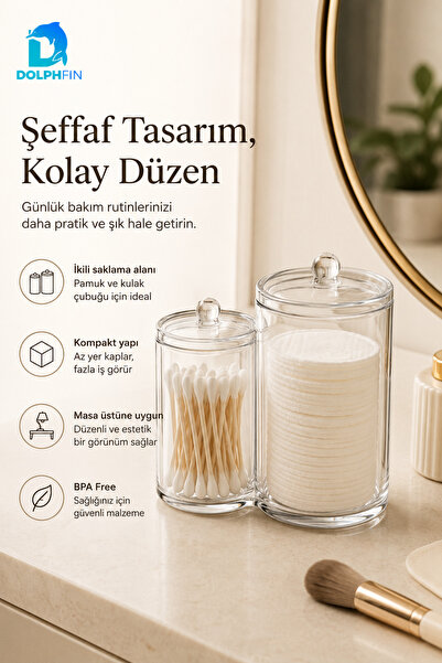 DolphFin Kristal 3 Bölmeli Şeffaf Kozmetik Organizer Makyaj Takı Ruj Oje Pamu...