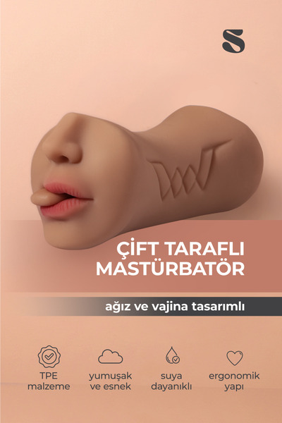 Çift Taraflı Ağız ve Vajina Tasarımlı Mastürbatör – TPE Malzeme, Ergonomik Tasarım