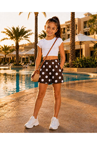 haha Girl's Wrinkled Fabric Summer Polka Dot Shorts with Pockets