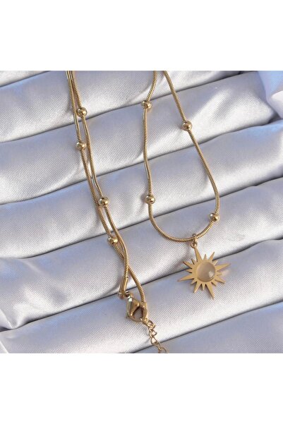 Nazellaa Steel Gold Pearlescent Sun Pendant