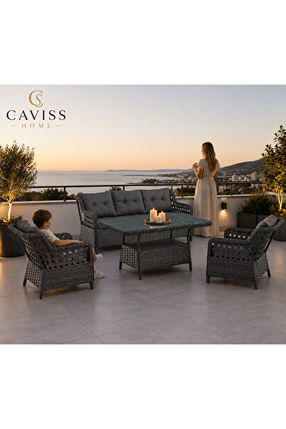cavisshome CAVISS HOME Monaco Lüks Rattan Bahçe Oturma Grubu 5 Kişilik (3+1+1...