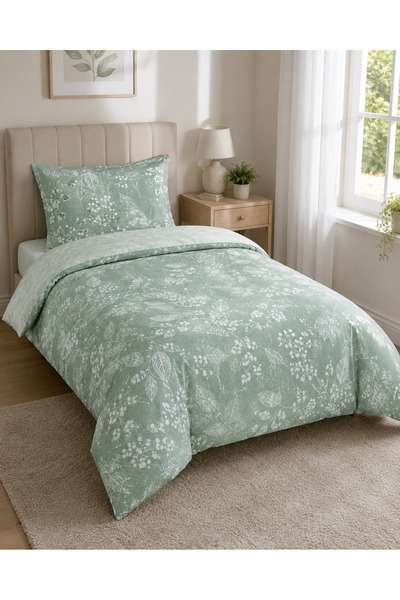Nevora Single Duvet Cover Set Green Leaf Patterned Bedroom Set with Sheets 16...