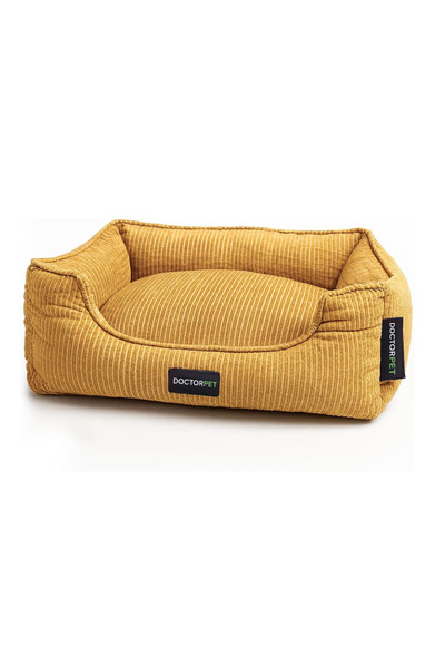 Doctor Pet Corduroy Pet Bed Medium - Dark Yellow - Soft & Durable Washable Pe...