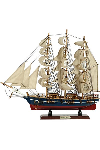 Lianos Epoxiaka Ξύλινο Ιστιοφόρο Κάτι Σαρκ 50x10xΥ45εκ., Χρώμα Καφέ-Μπλε 31111
