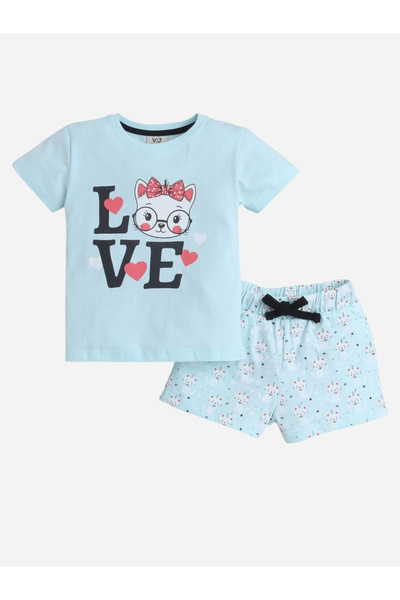 Victor and Jane By Styli Blue Graphic Print T-Shirt and Shorts Set