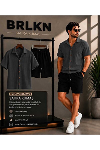 BRLKN Men's Summer Short Sleeve Sahra Shirt Shorts Set