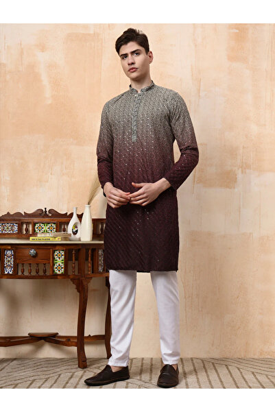 Devoiler Mens Dual Tone Thread Work Viscose Rayon Kurta Set