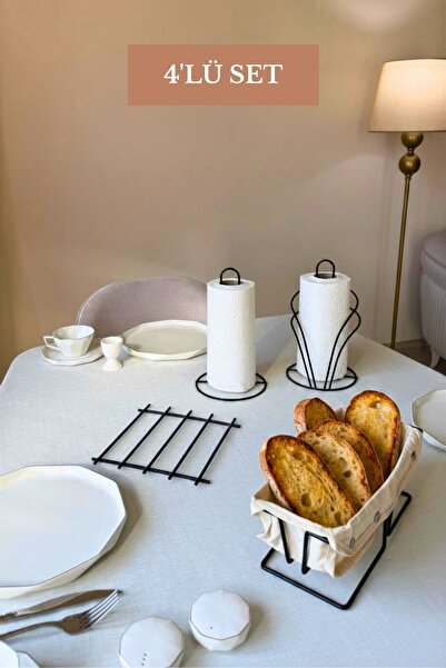 Edora Home Set of 4 Black Rectangular Bread Basket, Upright Paper Towel Holde...