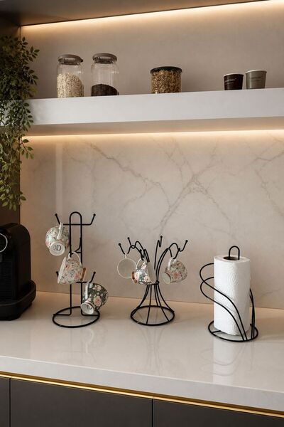 Edora Home Set of 3 Black 6-Hook Round Cup Hanger Rack 6-Compartment Vertical...