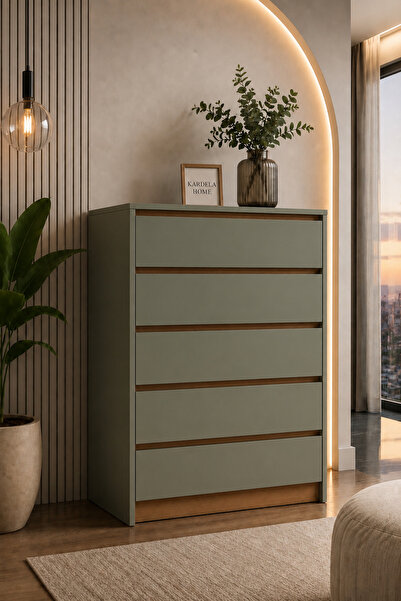 Kardelahome Kardela %100 MDF Premium 5 Çekmeceli Şifonyer Melisa Yeşil (KURUL...