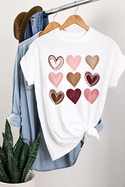 Auryne Jewelry Unisex Oversize Heart T-Shirt 100% Organic Cotton Crew Neck Co...