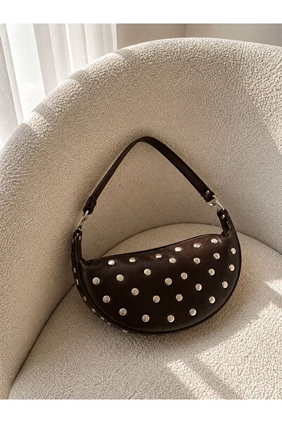 Moda Sekiz Women's Metal Stud Detailed Double Strap Shoulder Bag