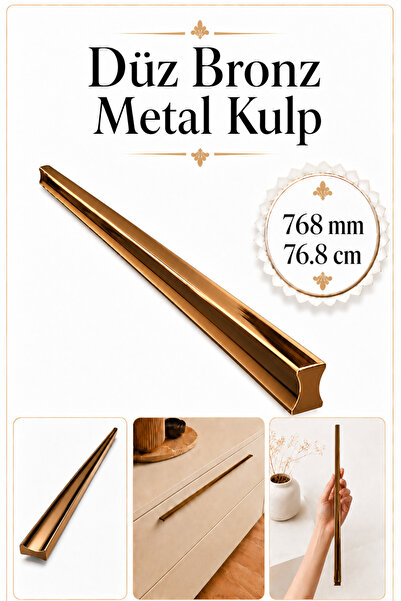 Badem10 Özen 768 mm 76.8 cm Düz Bronz Metal Mobilya Kulpu Uzun Çekmece Dolap ...