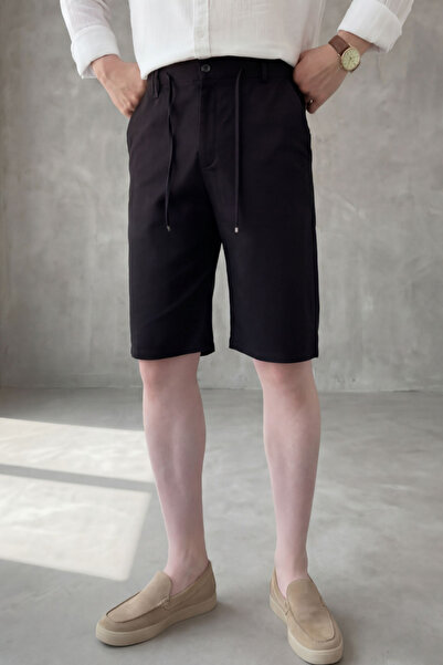 MENOFOURSWEAR Erkek Bel Bağcıklı Regular Fit Old Money Pamuklu Keten Dokuma Şort