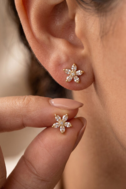 Elika Silver Zirkon Taşlı Minimal Lotus Küpe