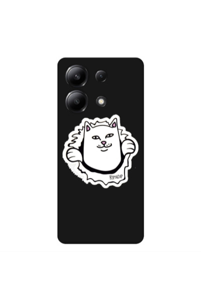 Other Xiaomi Redmi Note 13 4G White cat Black Colored Silicone TPU Θήκη