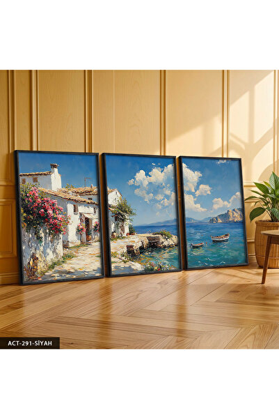 CeSht Sea View 3 Piece Wooden Framed Painting Act