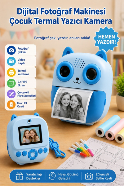 Toyaş Dijital Fotoğraf Makineleri Çocuk Termal Resim Baskılı Yazıcı Kamera Vi...