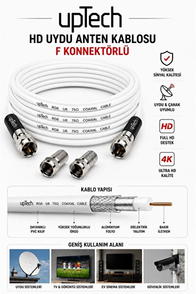upTech HD Uydu Anten Kablosu 2 Metre F Konnektörlü Full HD 4K TV Kablosu