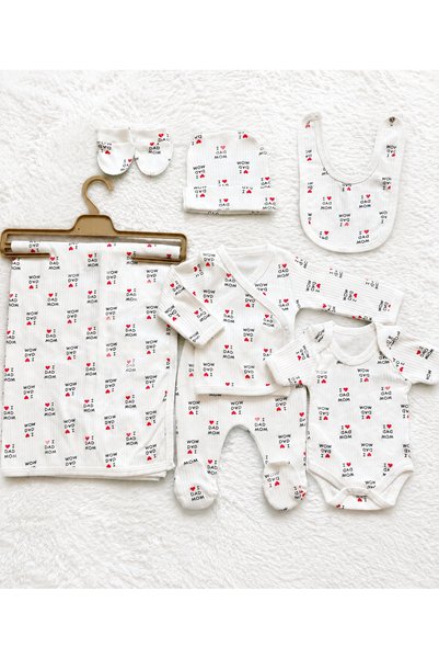 cles couture 7 Piece Mom&Dad Patterned Newborn Baby Set - 100% Cotton