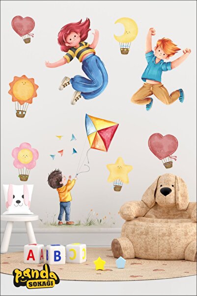 PANDA SOKAĞI 150x30 cm Zidna naljepnica za dečiju sobu Šareni balon i zmaj te...