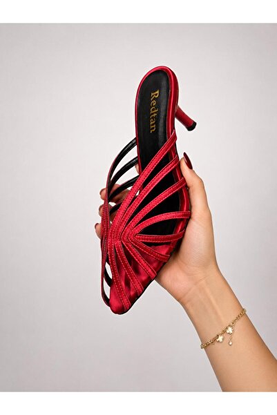 redtan Women's Red Caged Short Thin Heeled Slippers Modern Stylish Open Toe E...