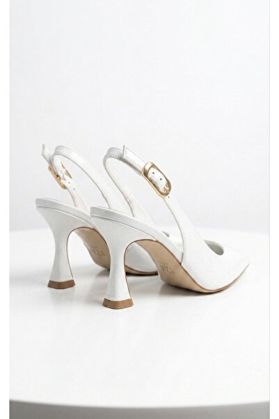 İ-ZZCELLA MODA Women's White Patent Leather Pointed-Toe Classic Goblet Heel Shoes with Open Back ⁠