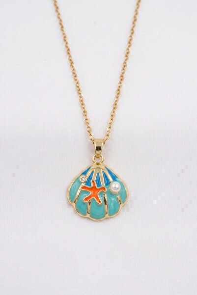 özgül takı ve tasarım Seashell and Star Model Gold Color Enamel Stainless Ste...