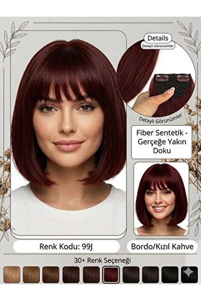 Suzan Peruk İnce Perçem ön Kahkül fiber saç-Tak çıkart çıtçıtlı Perçem