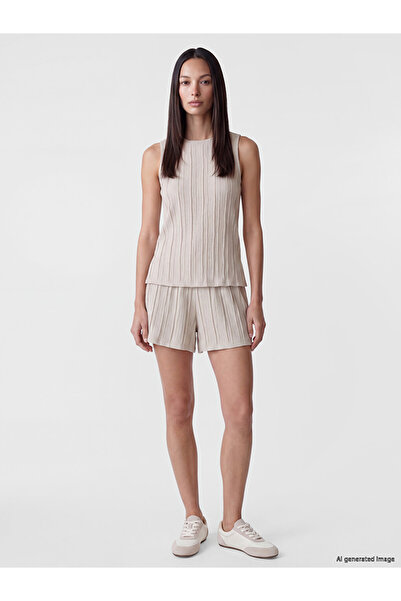 LC Waikiki Gray Elastic Waist Textured Women's Shorts