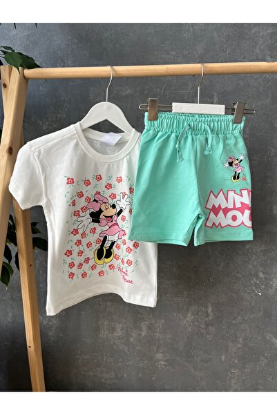 Kyex Girl's Minnie Printed Floral Shorts Set - Mint Green 18 Months - 6 Years