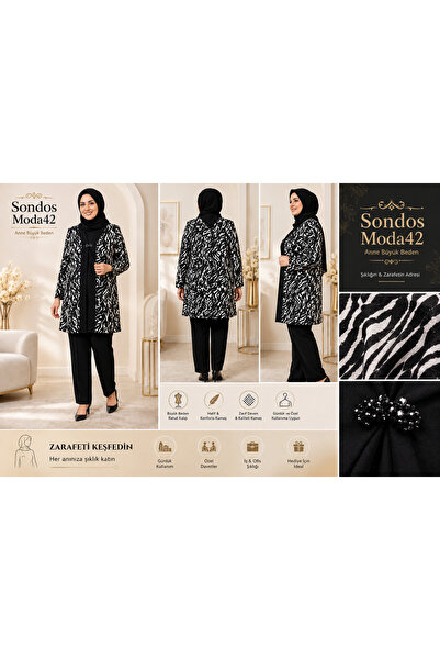 Sondos Moda42 Hesna plus size black jacket evening dress pants-blouse 3-piece...